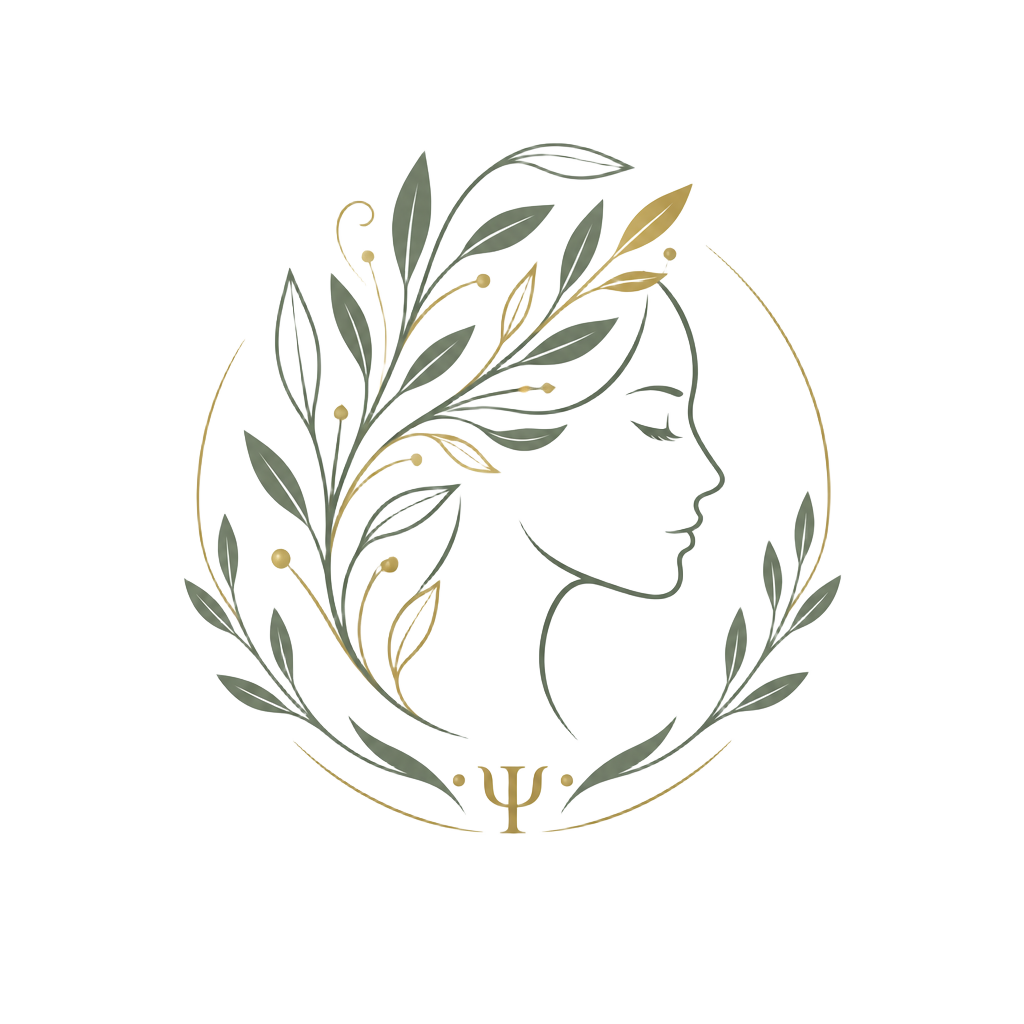 Silhueta feminina entrelaçada com folhas — logotipo Ana Célia Magalhães